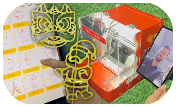 Guests using the AI Sugar Painting Robot in UAE, watching it create edible art and enjoying unique designs at events, kids activities, and parties.